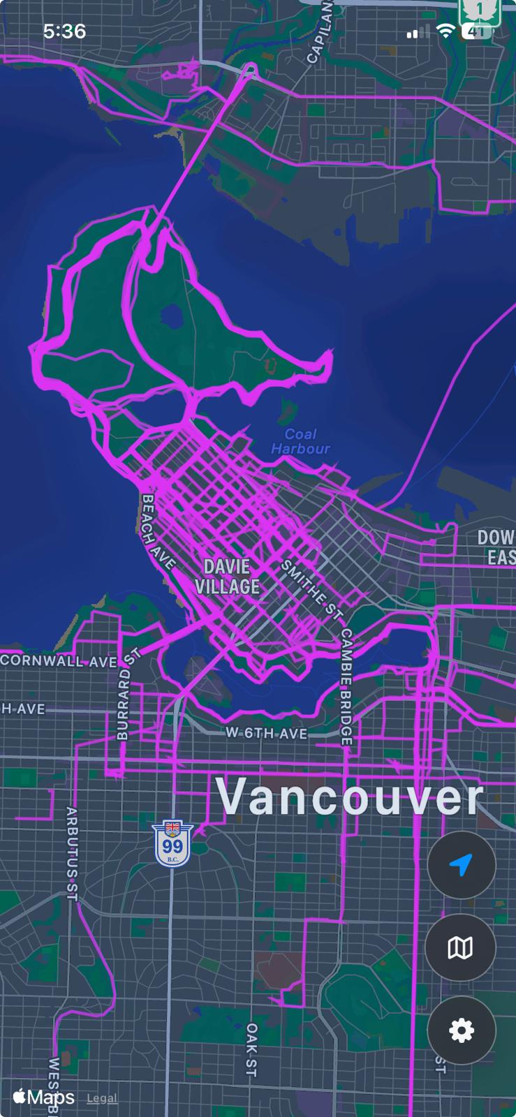 Moveline map view of San Diego routes